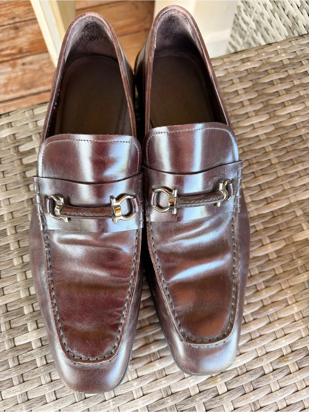 Salvatore Ferragamo Dark Brown Leather Slip-On Loafers
